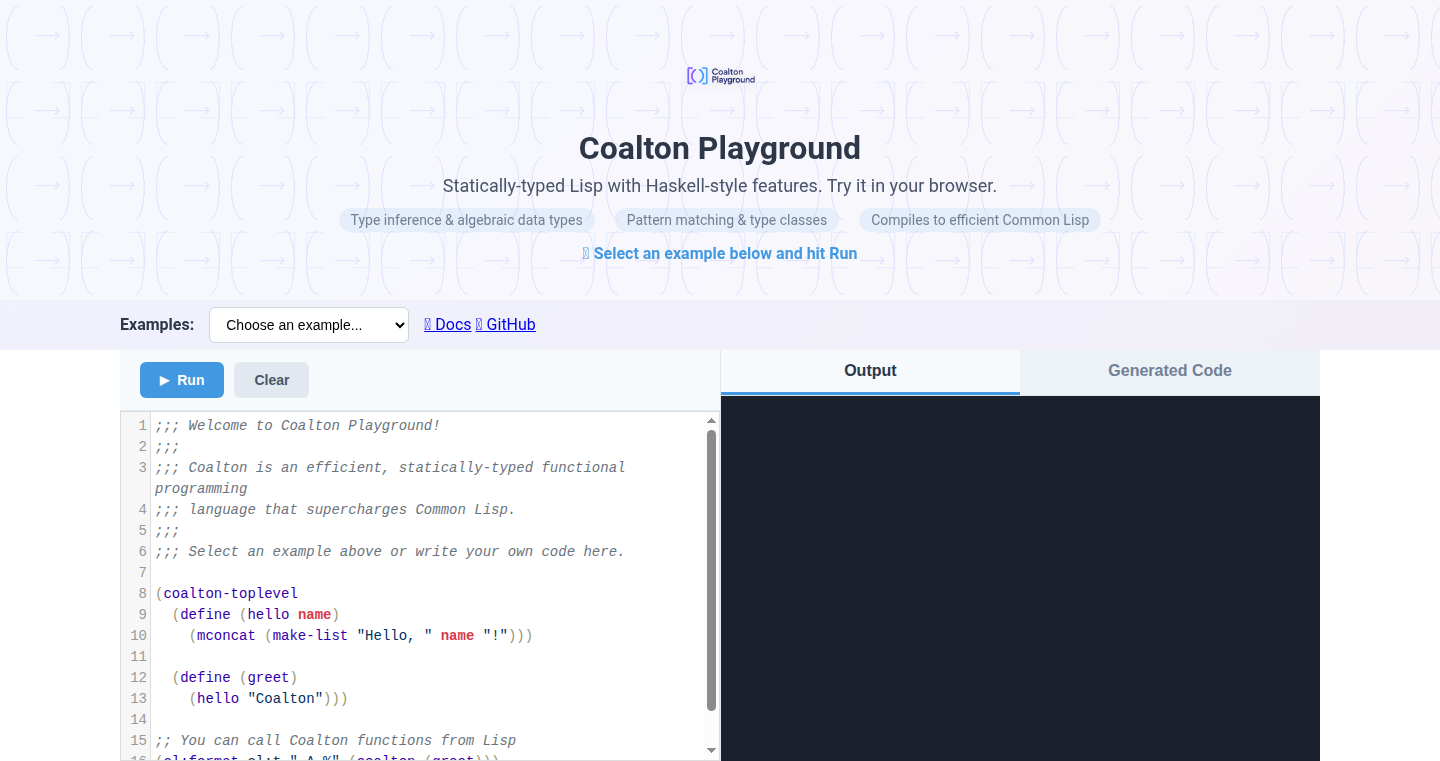 Coalton Playground: Interactive Type-Safe Lisp Environment in Your Browser