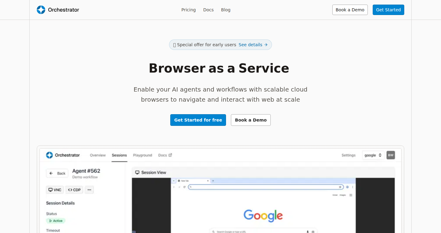 Orchestrator: Browser-as-a-Service for AI Agents