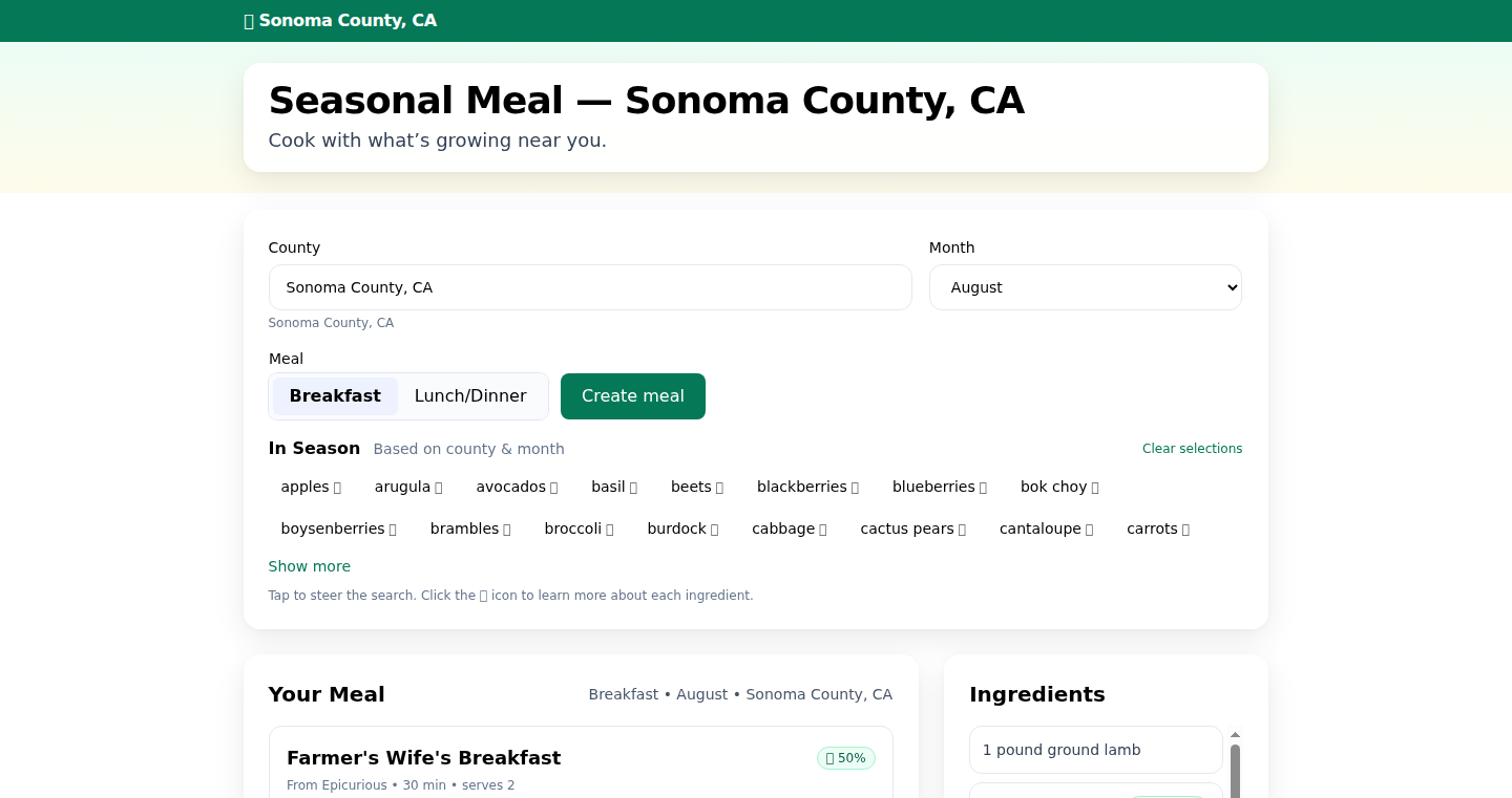 SeasonalEats: A Local Produce Meal Planner