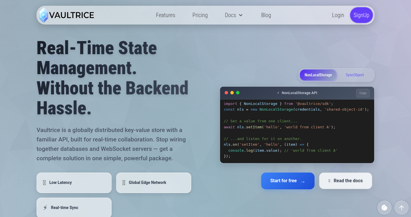 Vaultrice - リアルタイム鍵-値ストア:localStorageのようなAPI