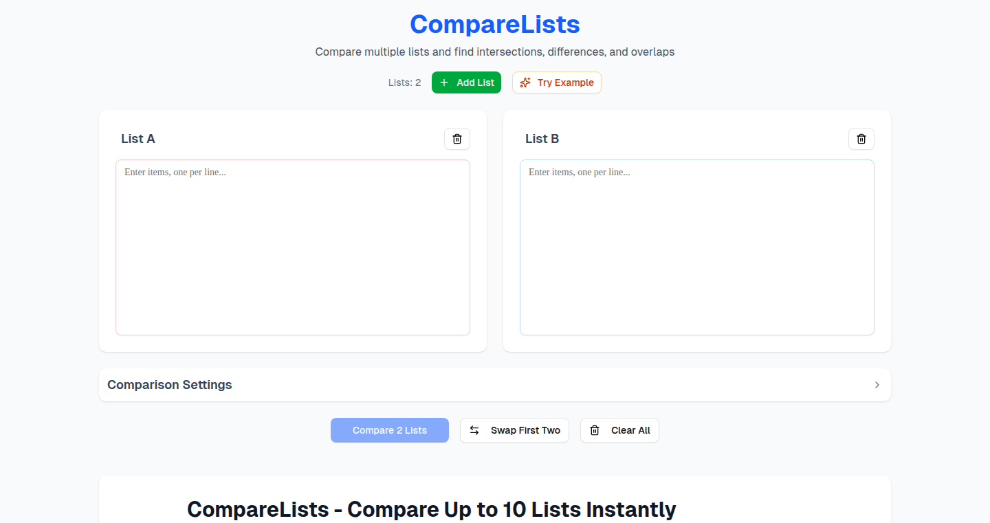 CompareLists - 差异列表快速比对工具