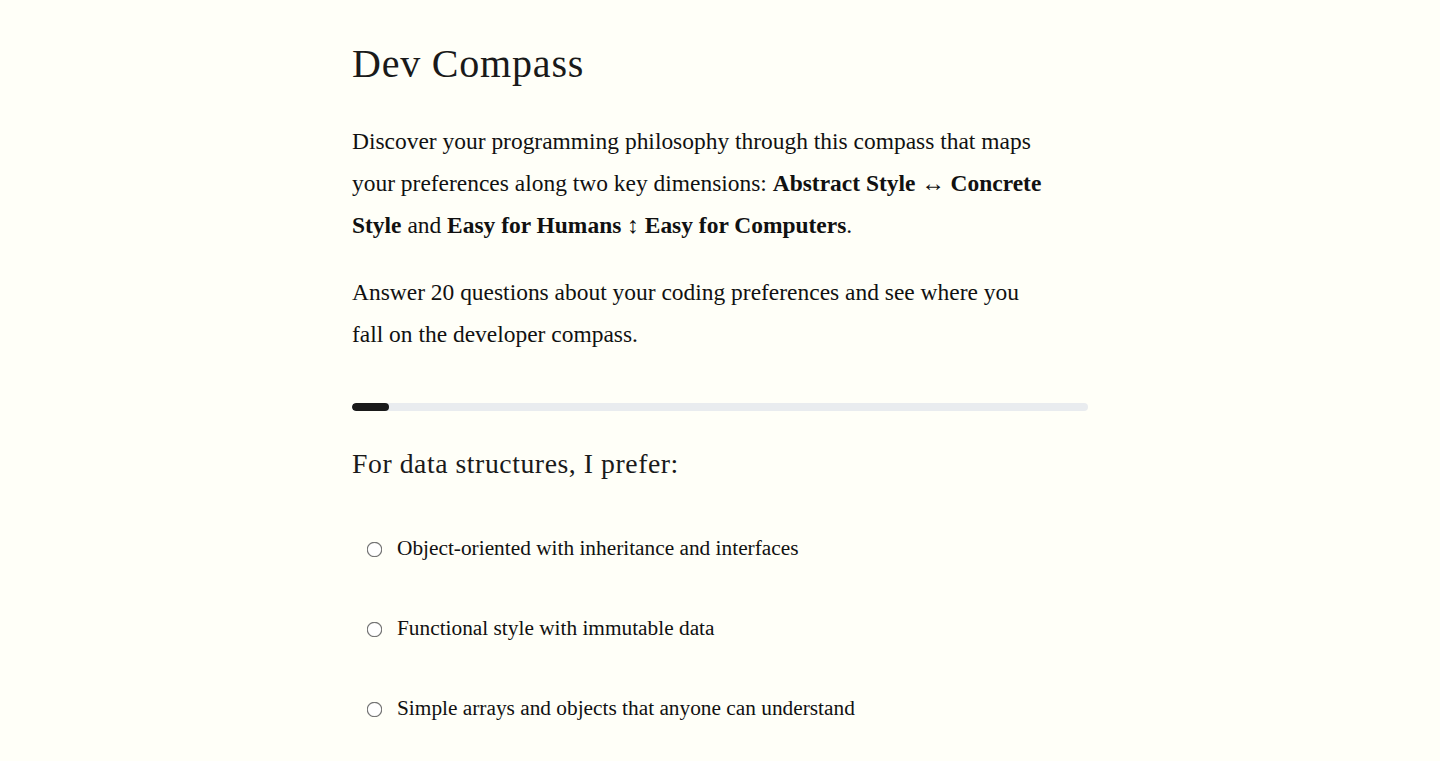 Dev Compass: Programming Philosophy Quiz