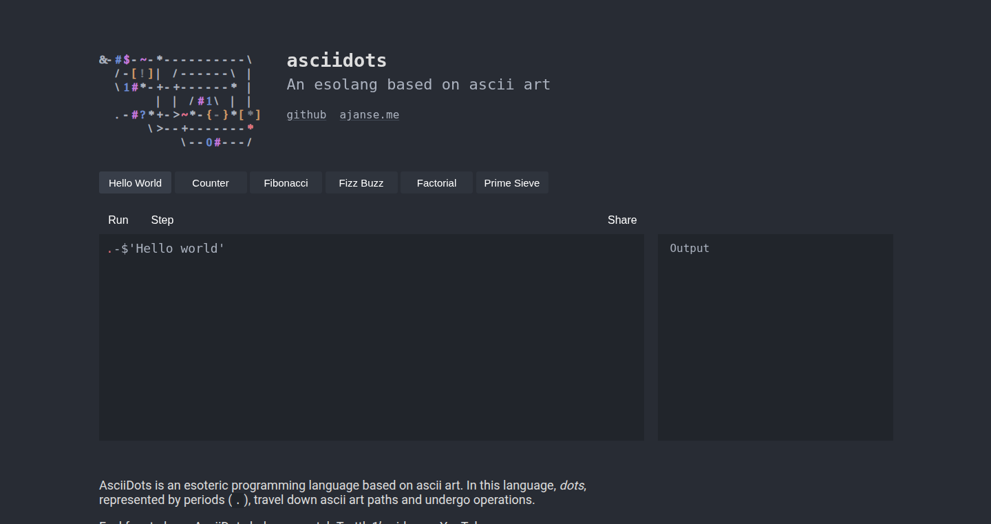 Asciidots: ASCIIアートでプログラミング！