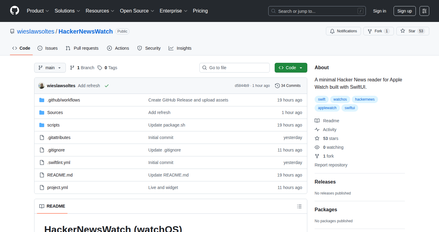 SwiftUIで構築されたApple Watch向けミニマルHacker Newsリーダー