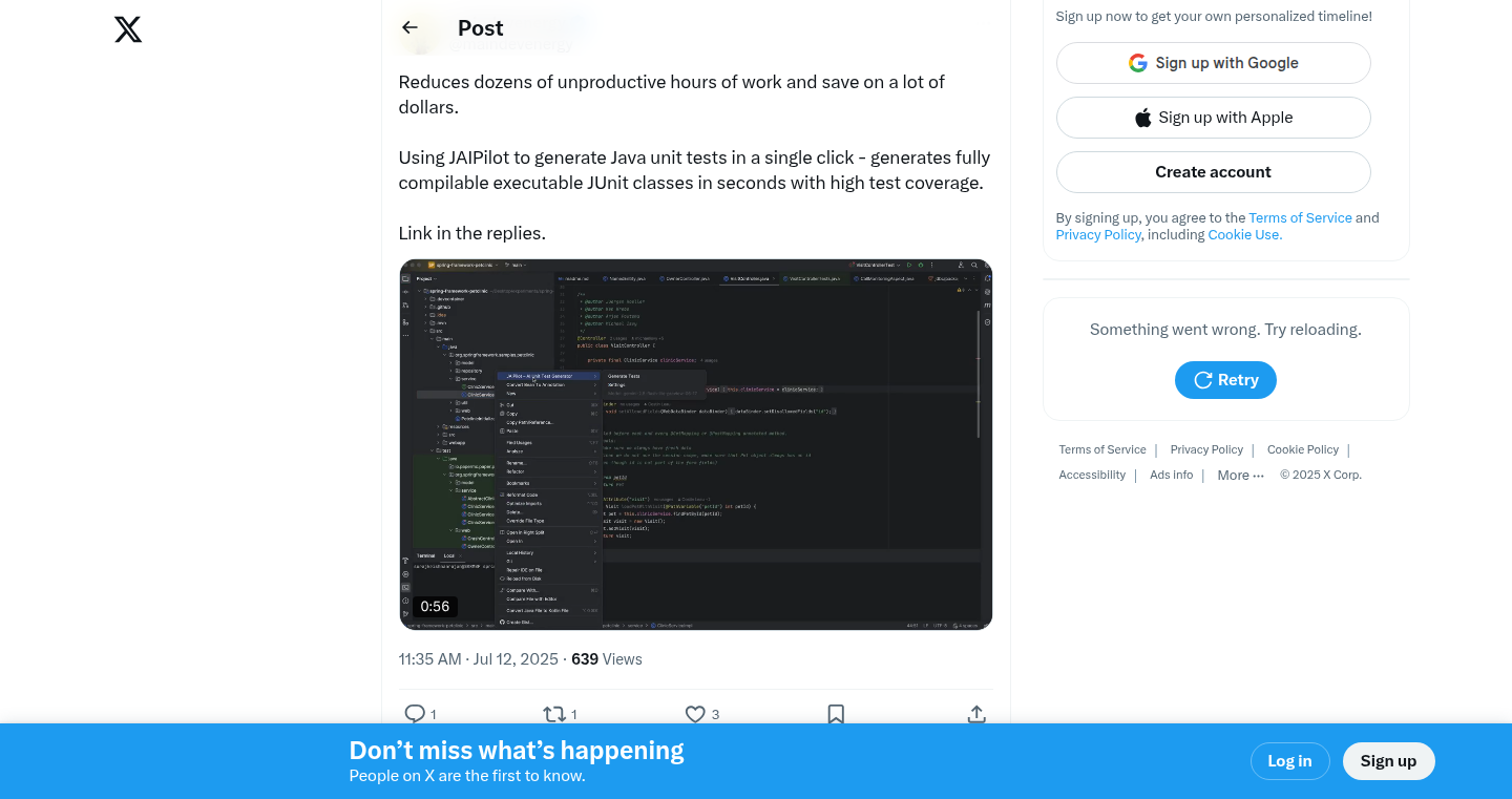 Jaipilot: IntelliJ用LLM自動生成JUnit測試程式碼