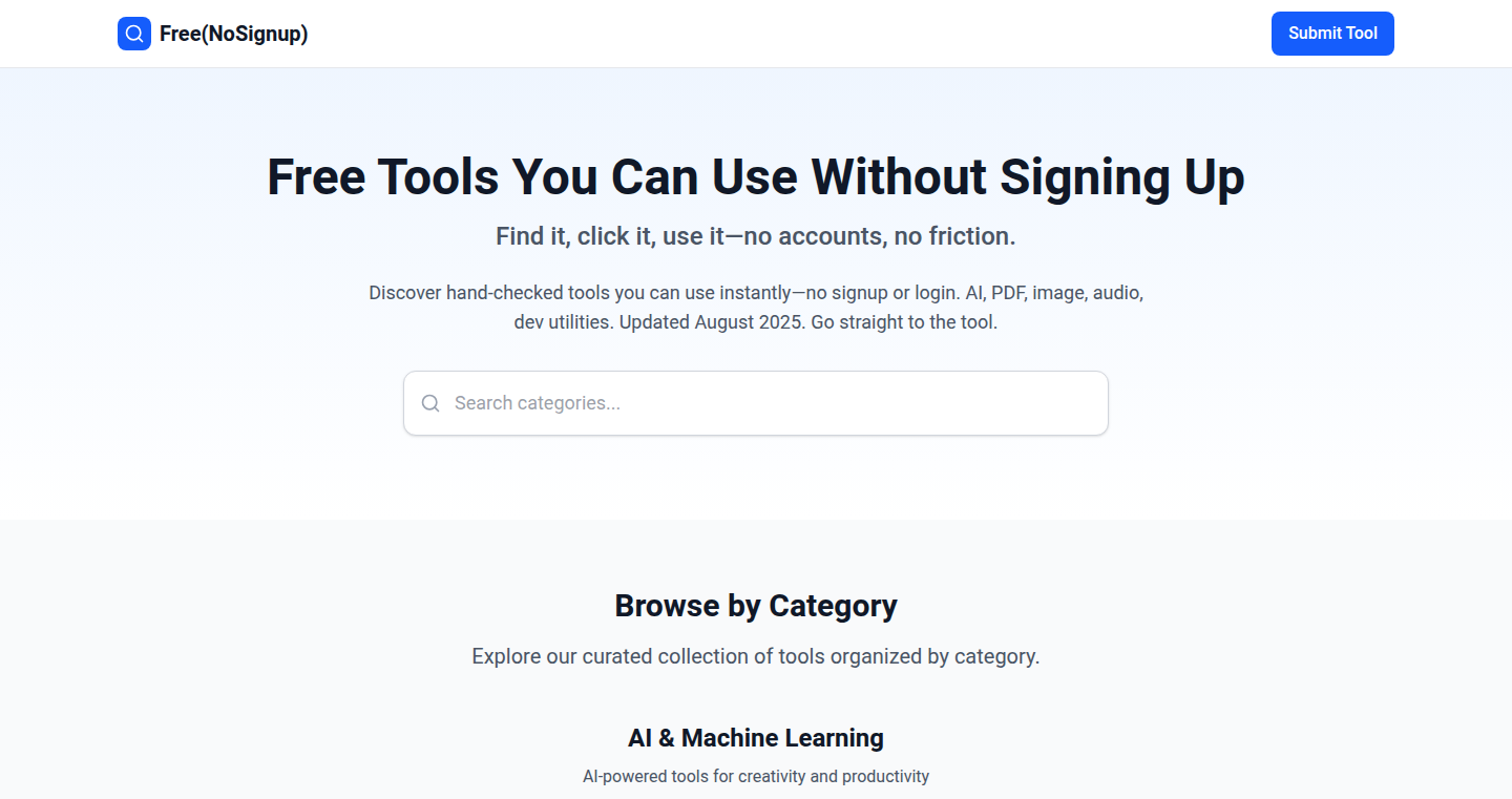 FreeNoSignup - アカウント登録不要なツールディレクトリ