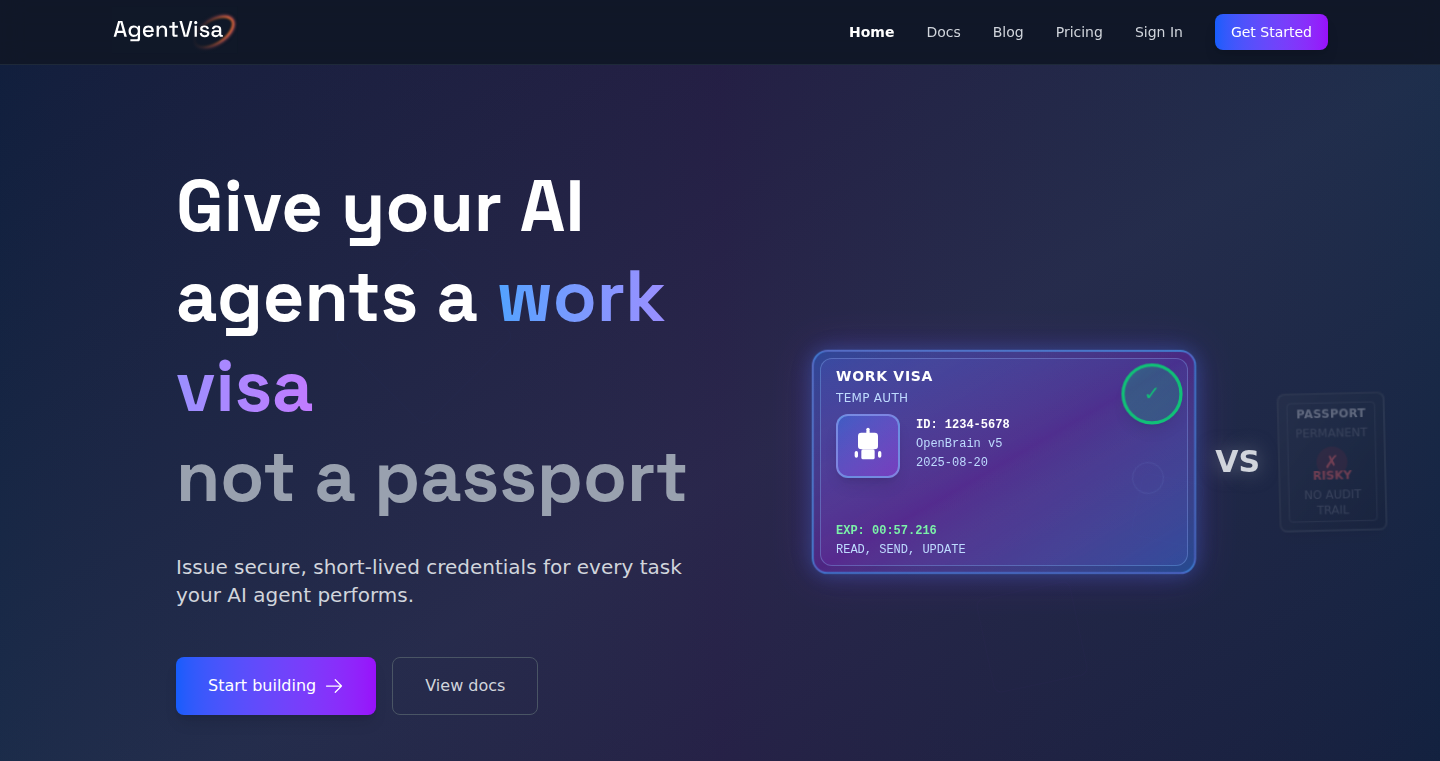 エージェントビザ - AIエージェントのための安全な認証API