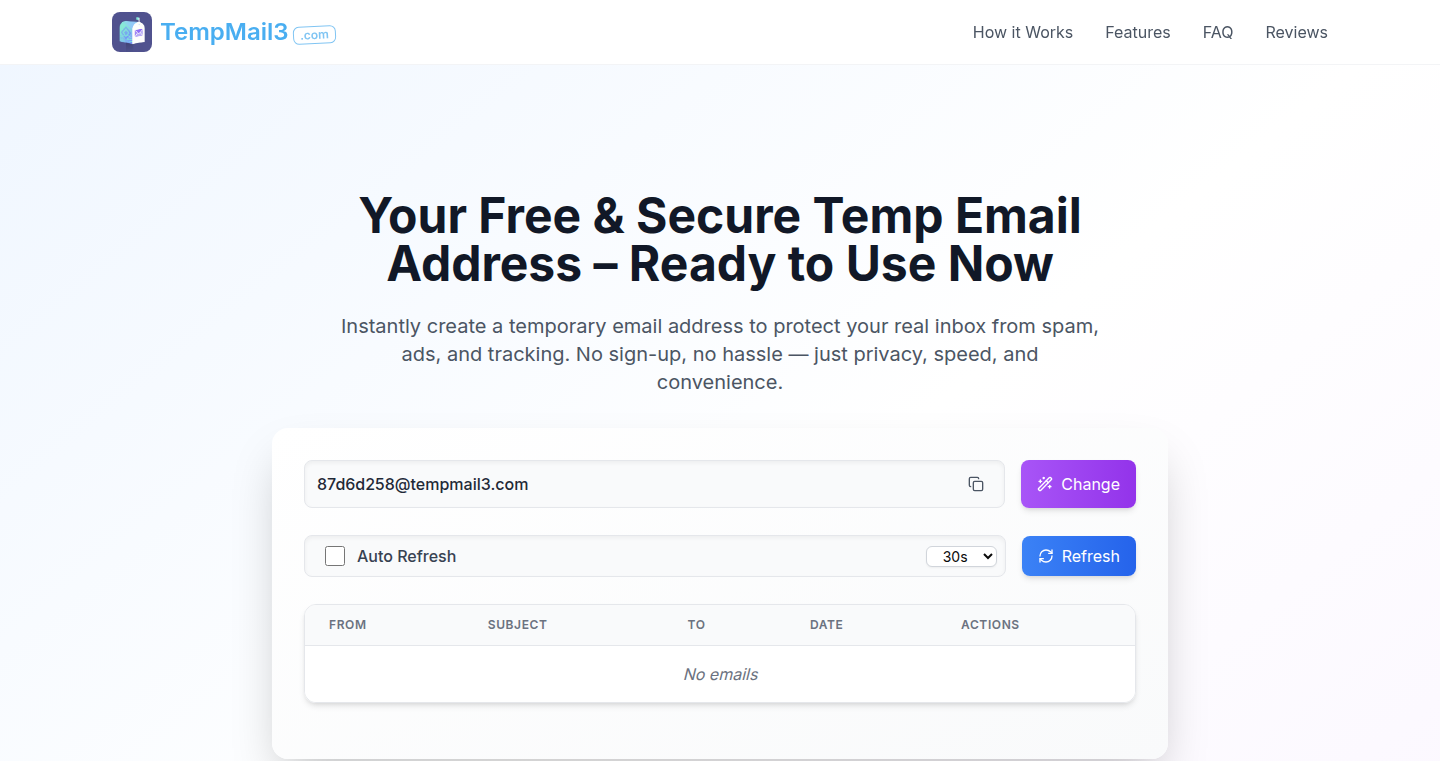 Tempmail3 - インスタント使い捨てメールサービス