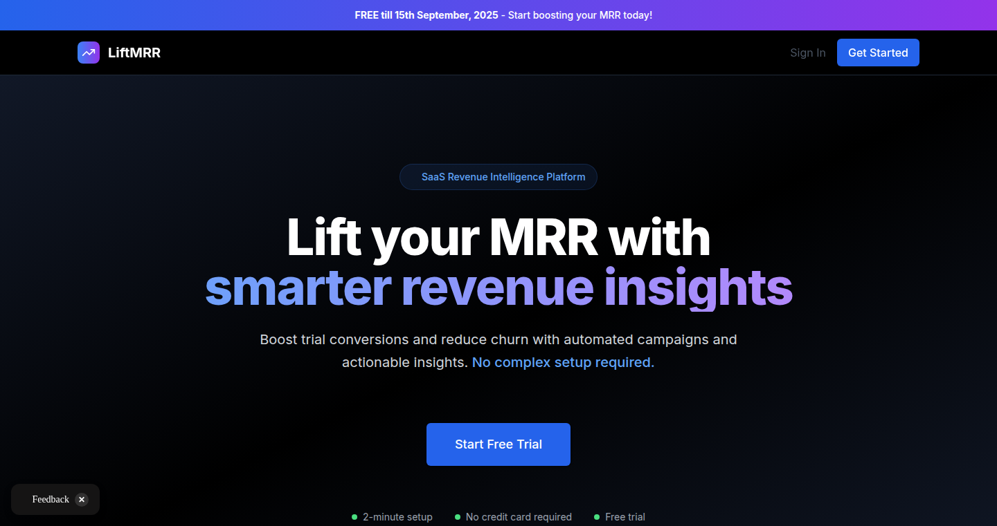 LiftMRR - Stripeユーザー向け、トライアルから有料へのコンバージョンを加速する自動化ツール