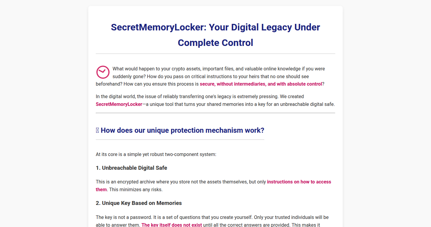 SecretMemoryLocker: A Q&A-Style Archive for Your Digital Life