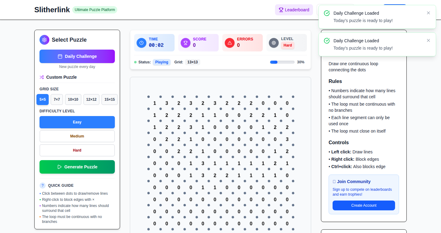 Slitherlinks.com: Browser-Based Logic Puzzle Platform