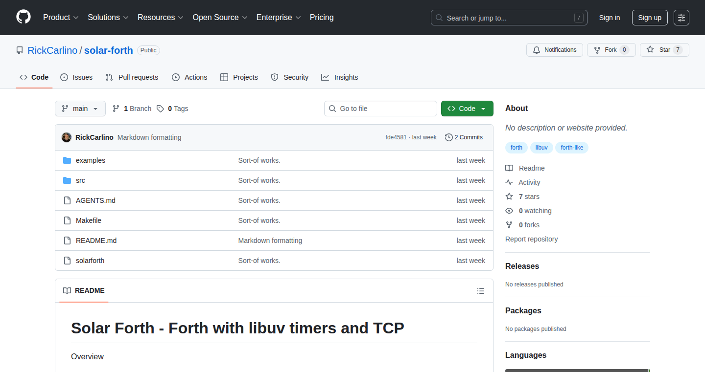 Solar Forth: A Concurrent Forth System with LibUV