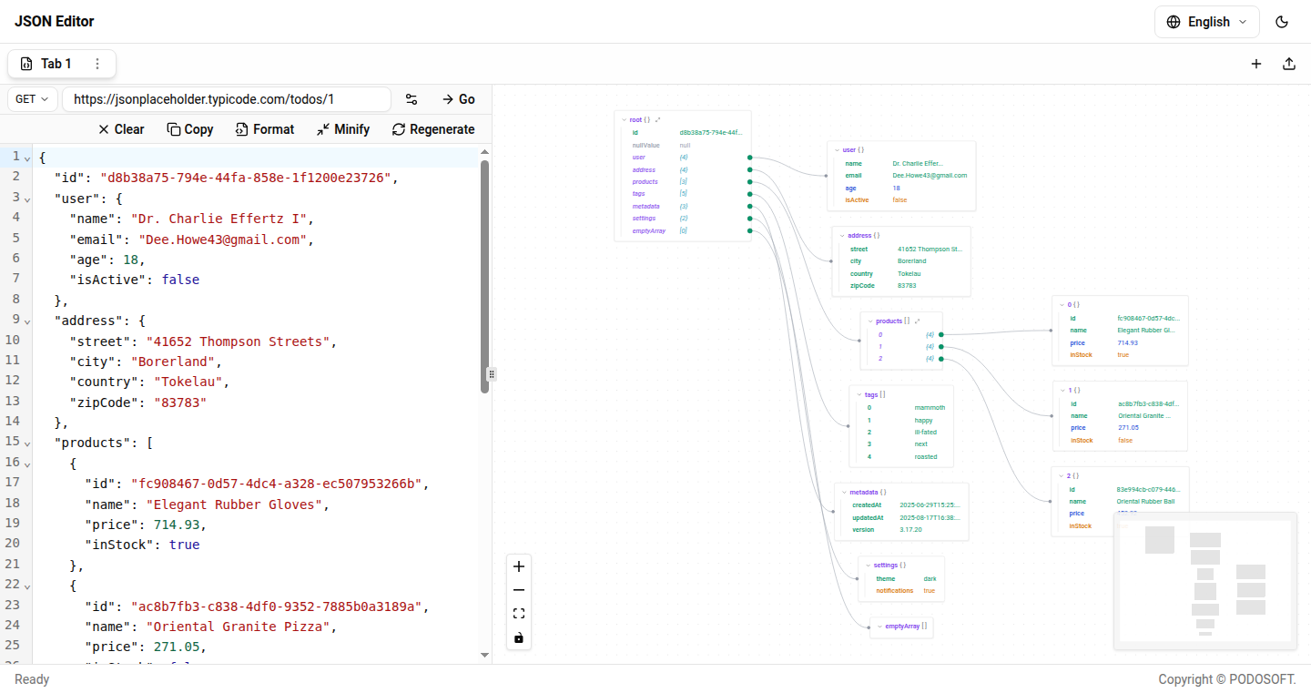 PDJsonEditor:コードとグラフが同期するJSONエディター