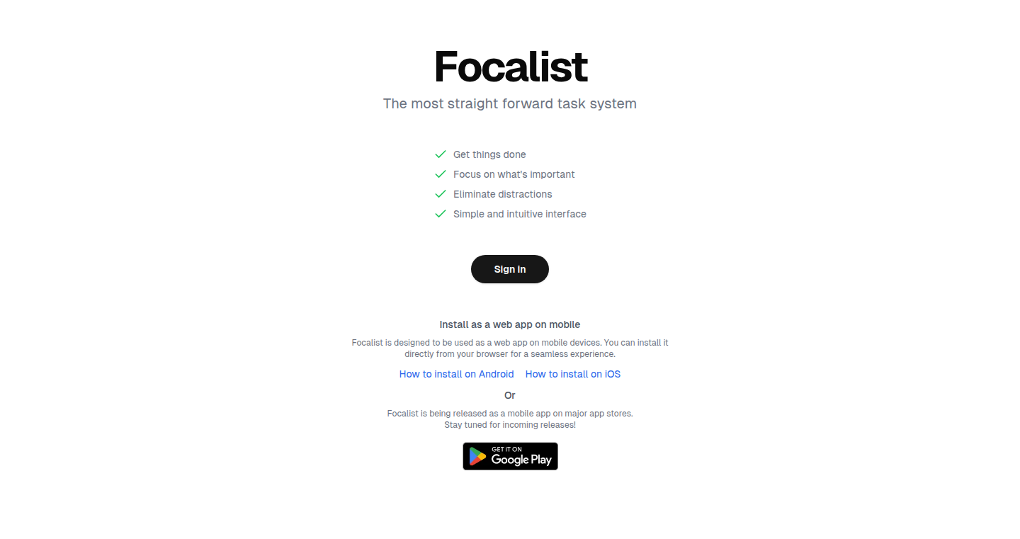 Focalist - シンプルなWebベースのフォーカス型タスクマネージャー