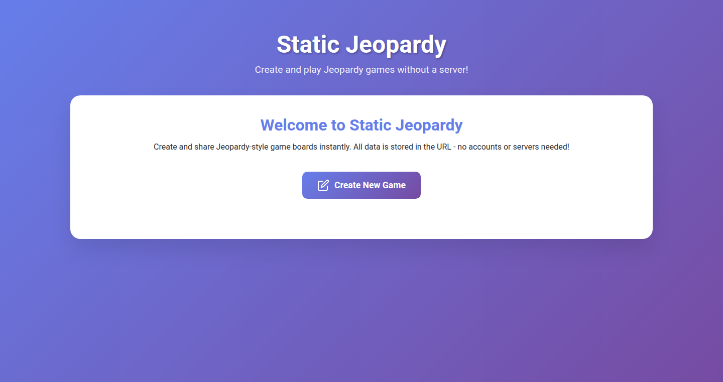 静的Jeopardyゲーム:URLだけで動くクイズプラットフォーム
