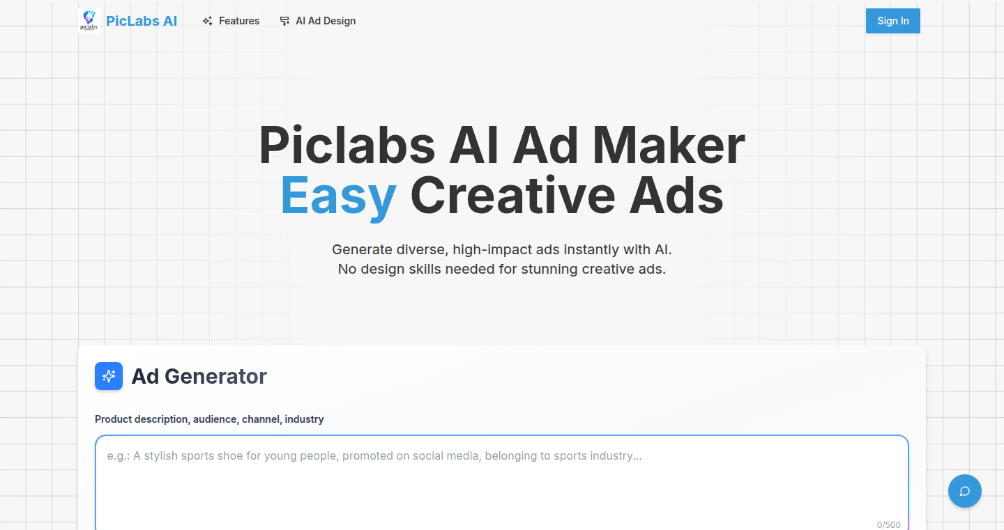 Piclabs AI: クリエイティブ広告ジェネレーター