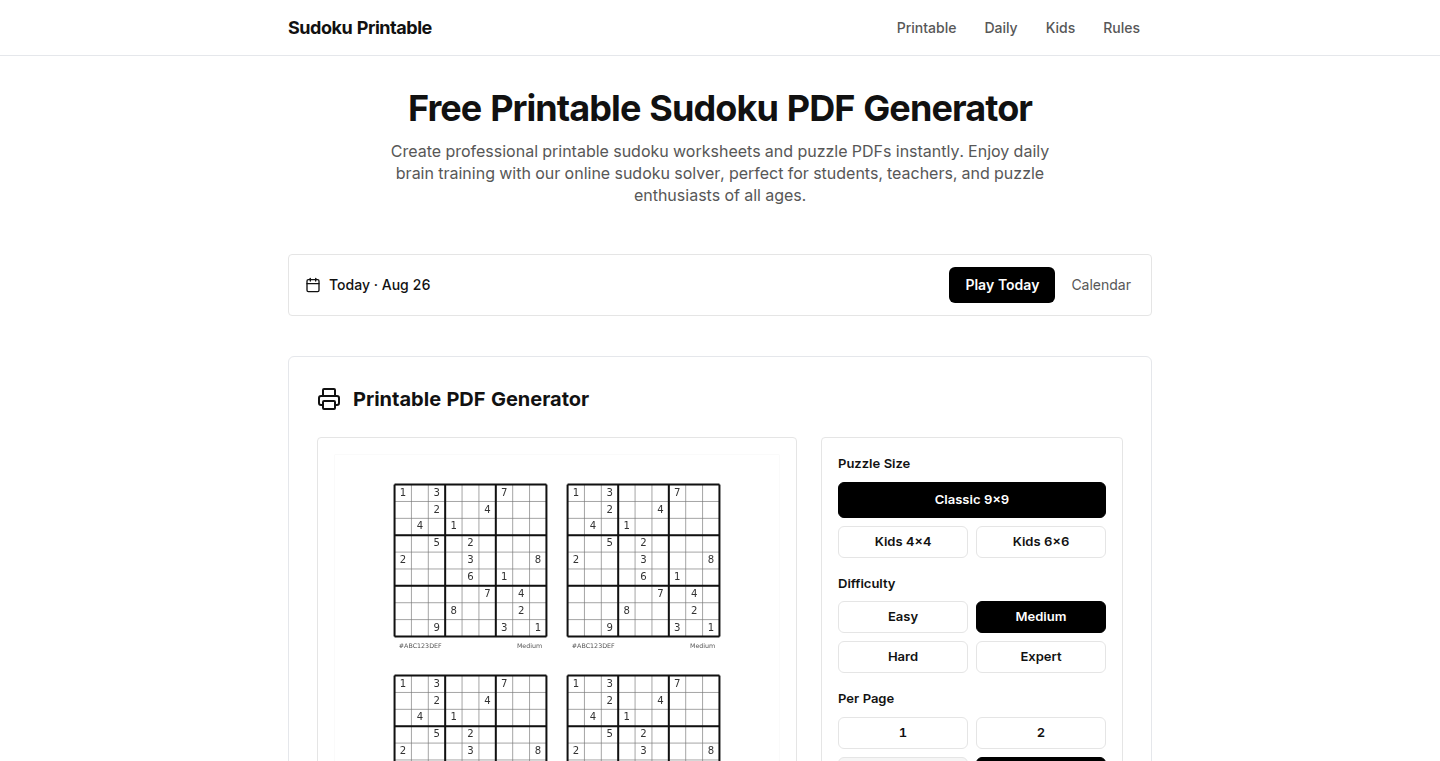 PrintableSudoku.net - PDF版数独生成器