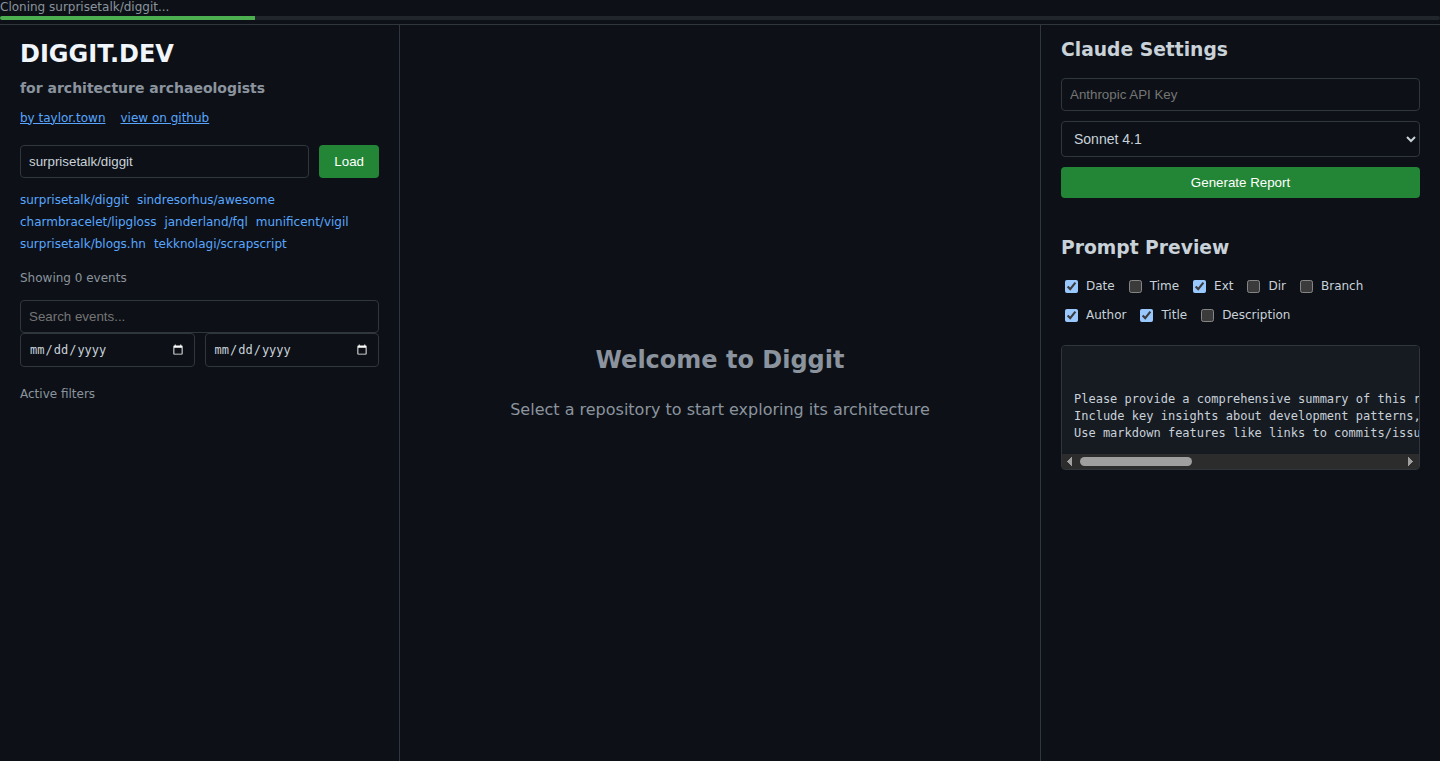 Diggit.dev - アーキテクチャ考古学者のための Git 履歴