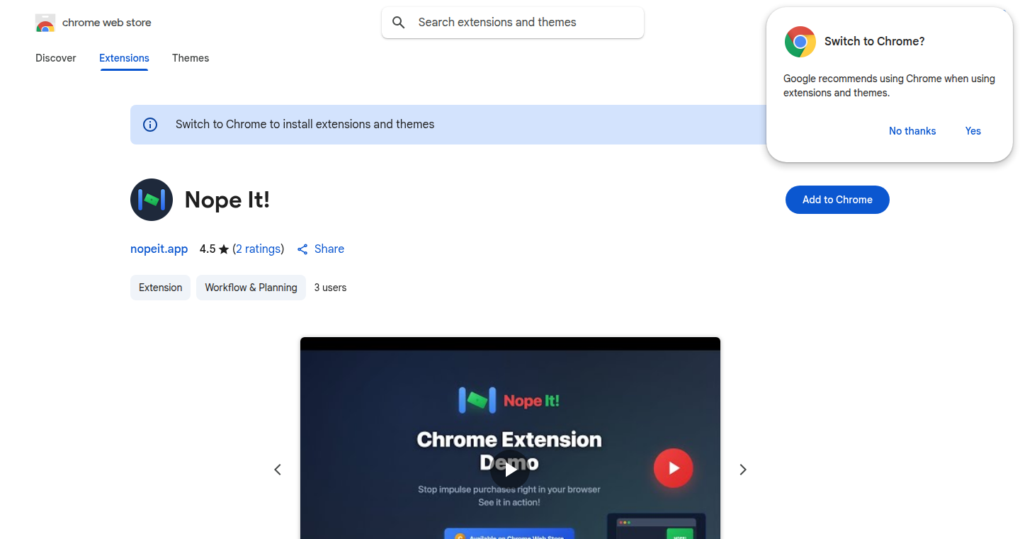 Nope It Chrome拡張機能:衝動買いに歯止めをかける