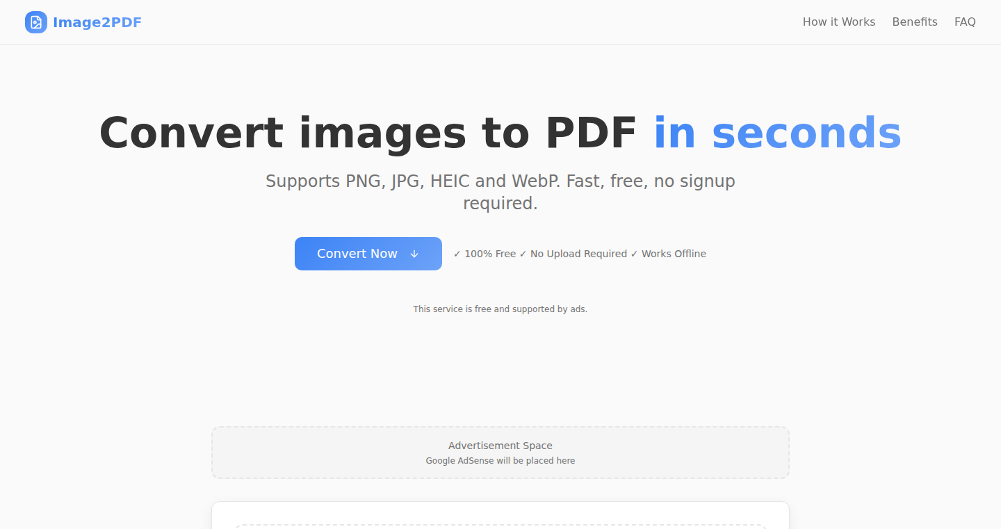 Image2PDF:极速、私密、免费的浏览器内图片转PDF工具