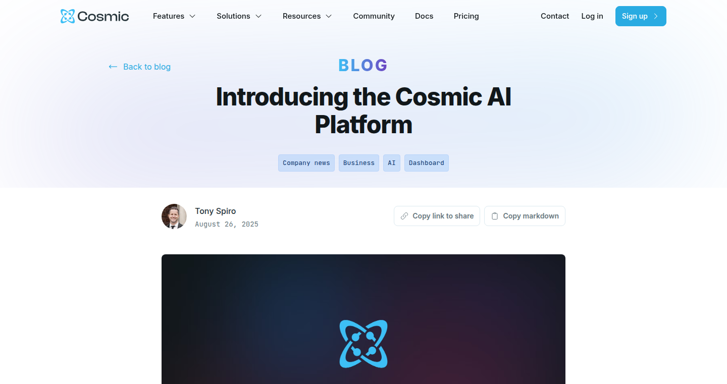 Cosmic AI 平台:用自然语言构建和部署网站