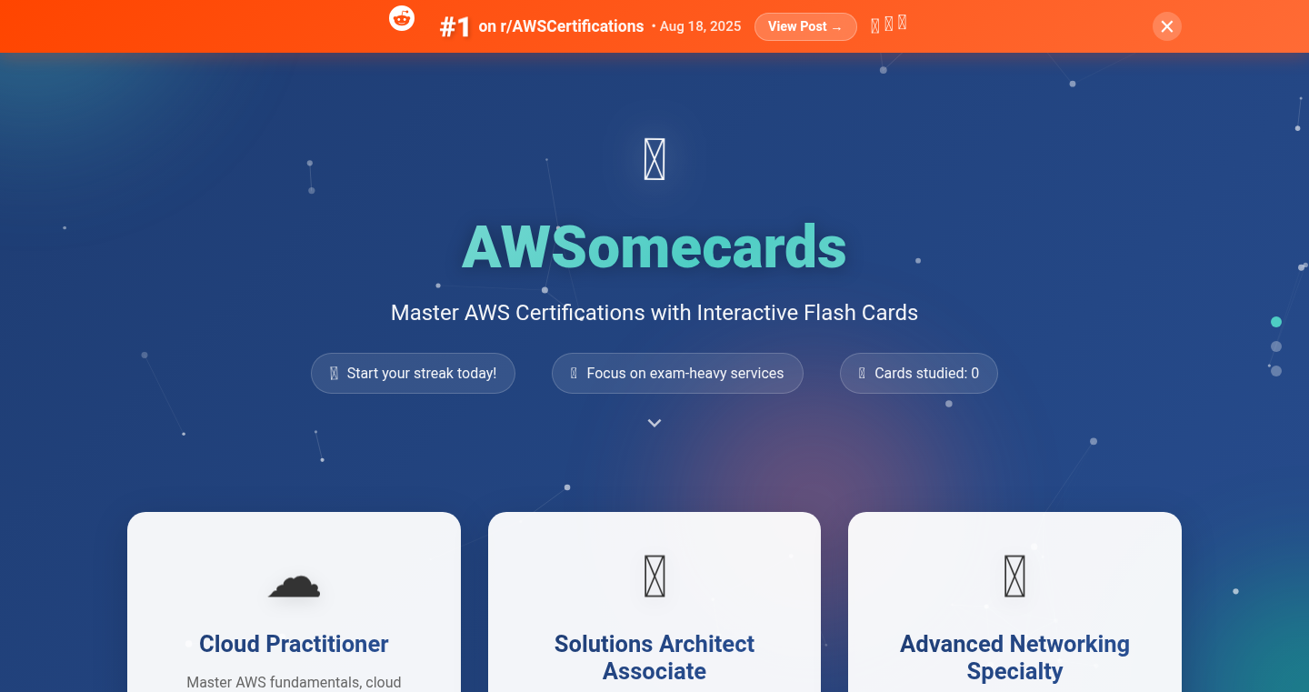 AWSomecards:基于AWS构建的免费AWS认证闪卡学习工具