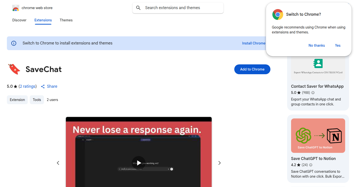 ChatSaver: A Chrome/Firefox Extension for Preserving ChatGPT Conversations