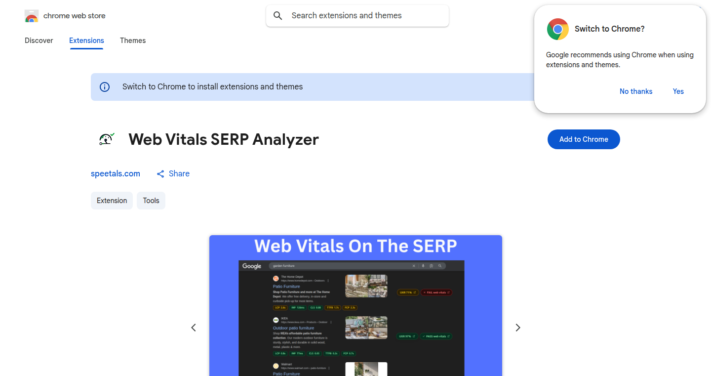 SERP Vitals: Real-time Web Vitals Metrics on Search Results