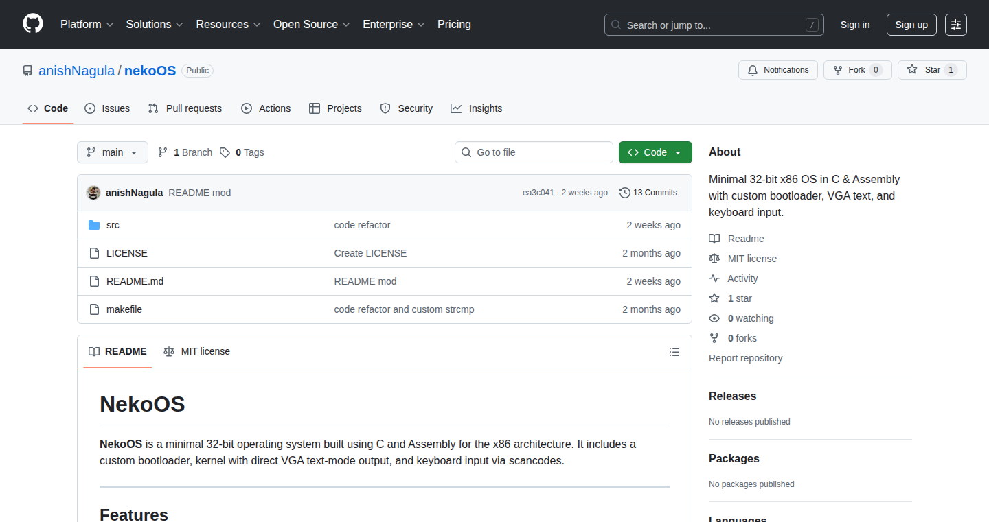 NekoOS: A Kitten's First Steps in Operating System Design