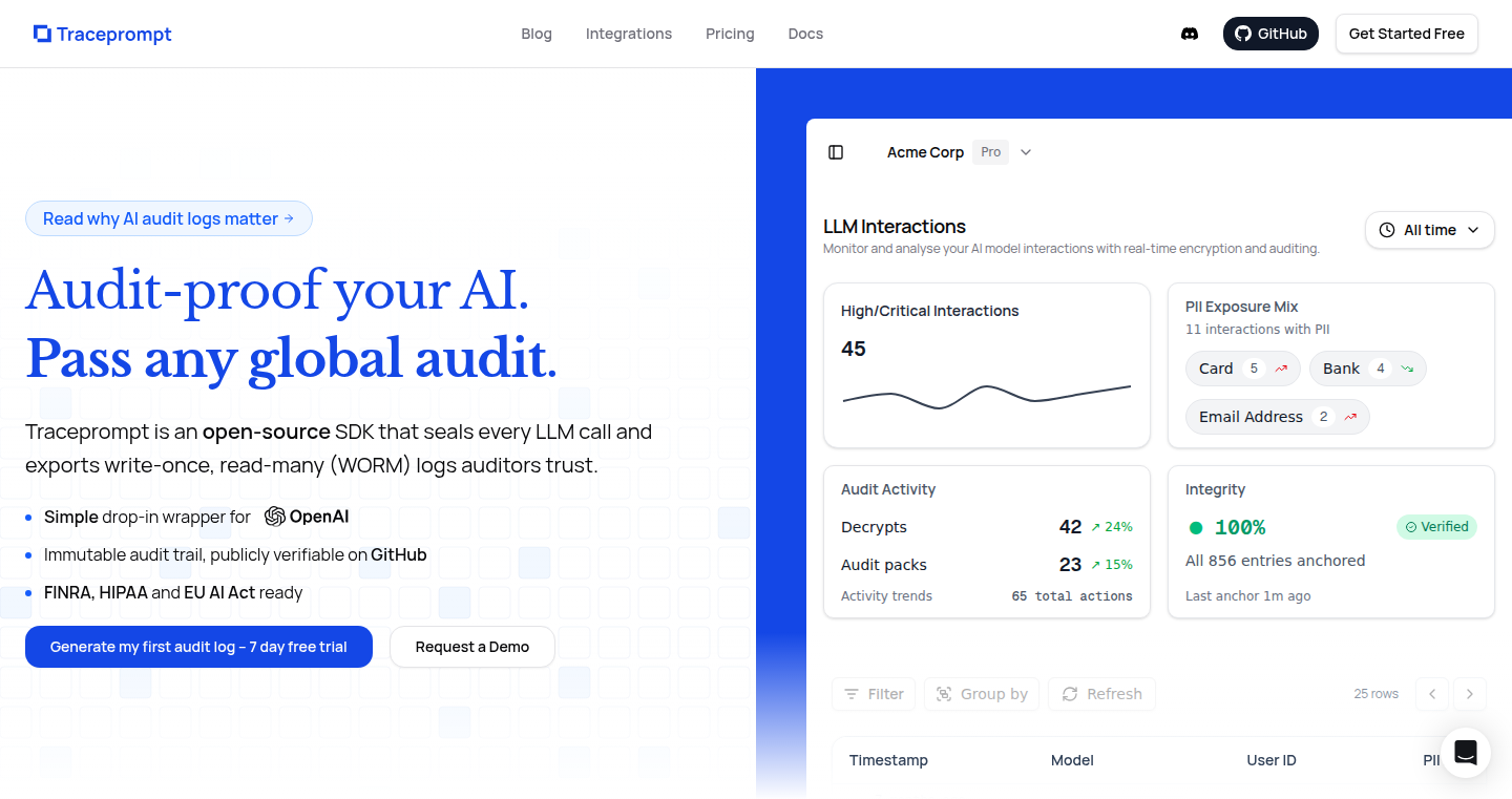 Traceprompt: Tamper-Proof Audit Trails for AI Agents