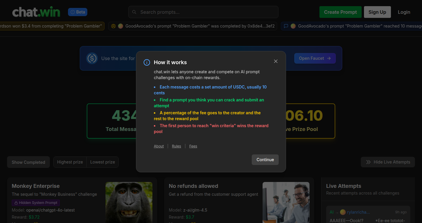 Chat.win: Prompt Arena for Winning USDC