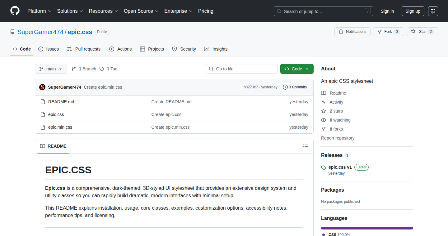 EPIC.CSS: The Dark Aesthetic CSS Framework