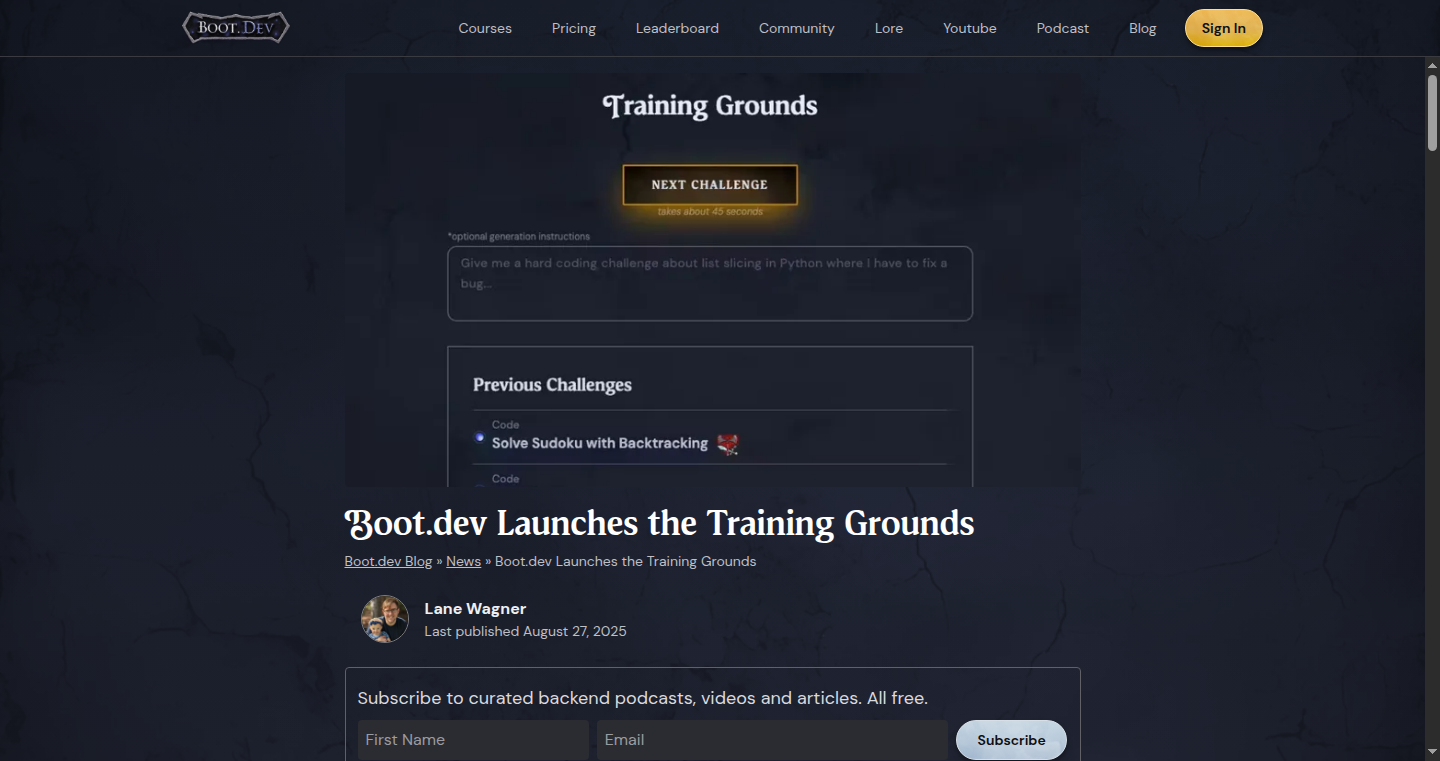 Boot.dev Training Grounds: Interactive Backend Learning Platform