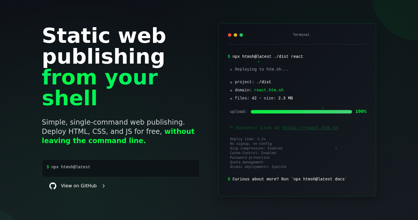Htmsh: Instant Static Site Deployment