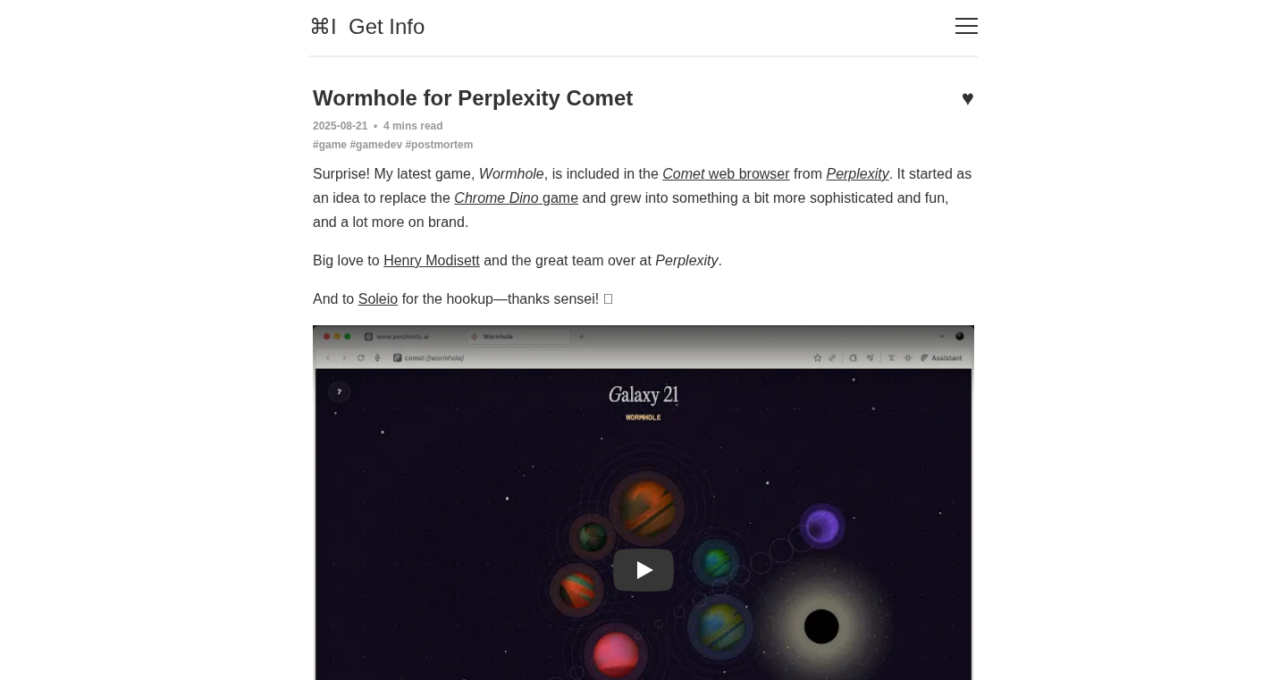 Comet浏览器中的离线游戏:Wormhole