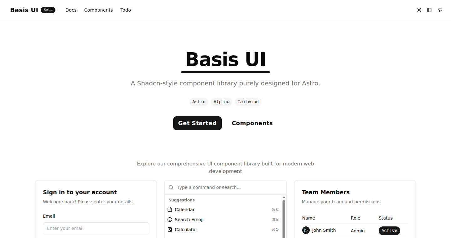 Basis UI - Astro极简组件库