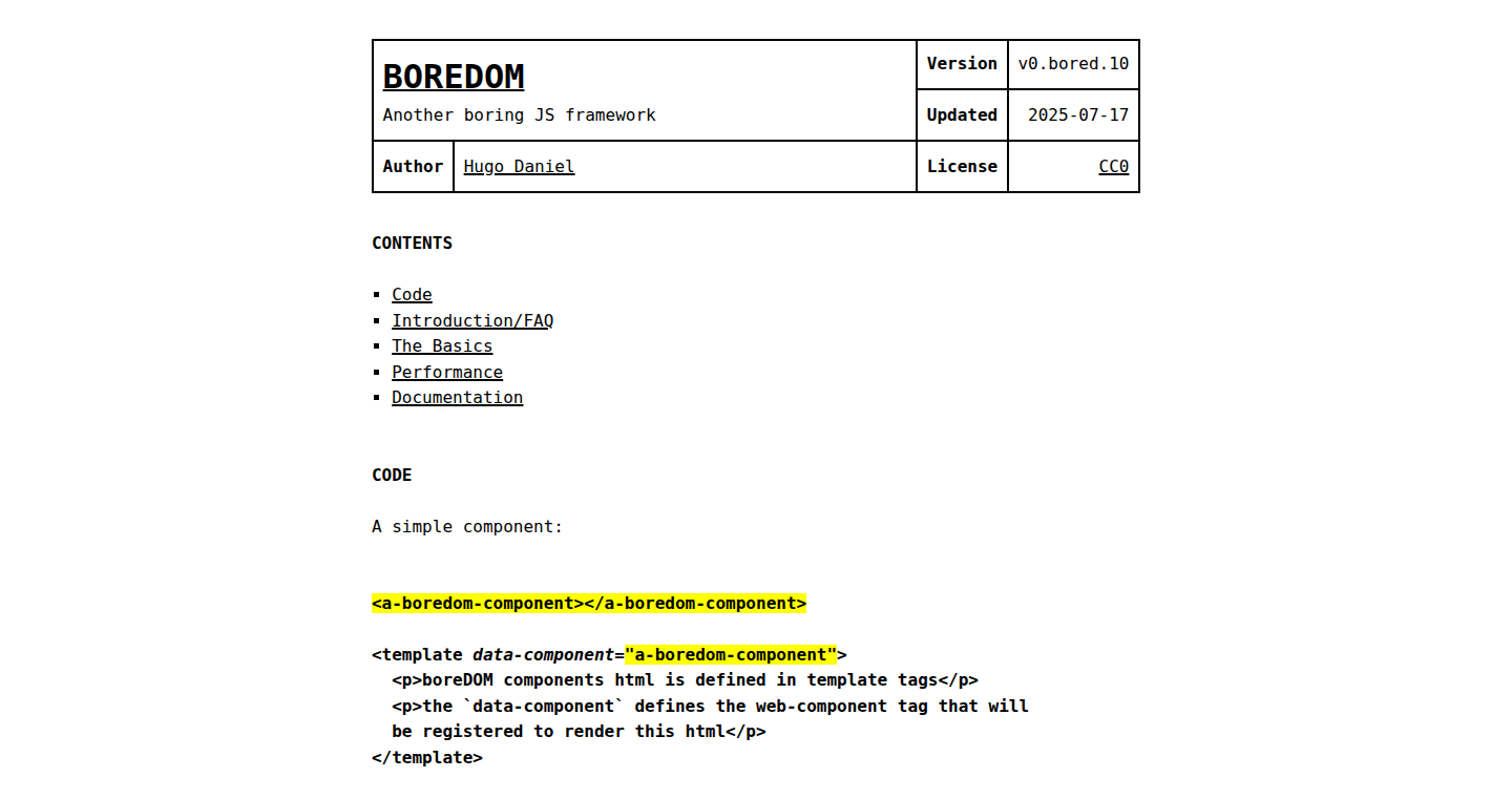 BoreDOM: The JavaScript Canvas for Web Components