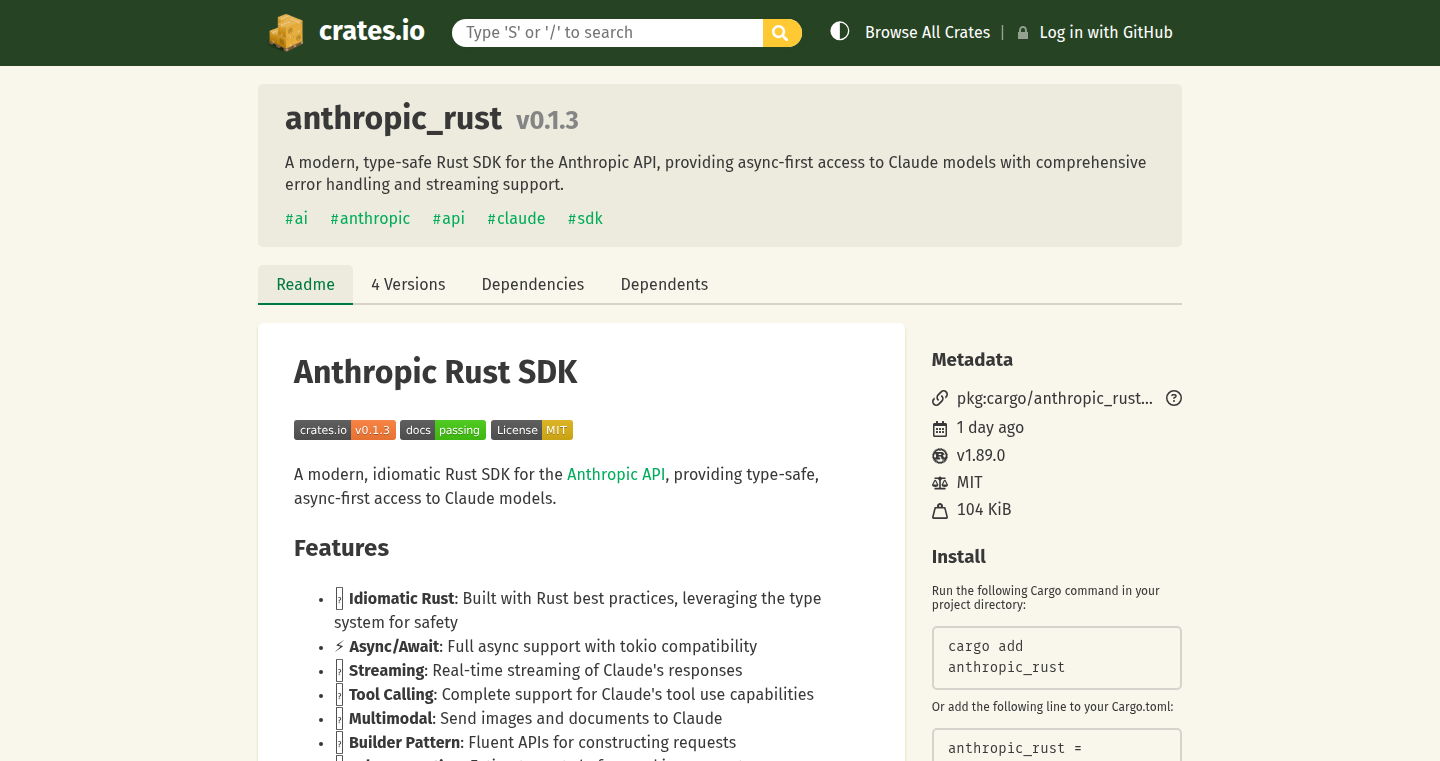 Rust Anthropic API SDK