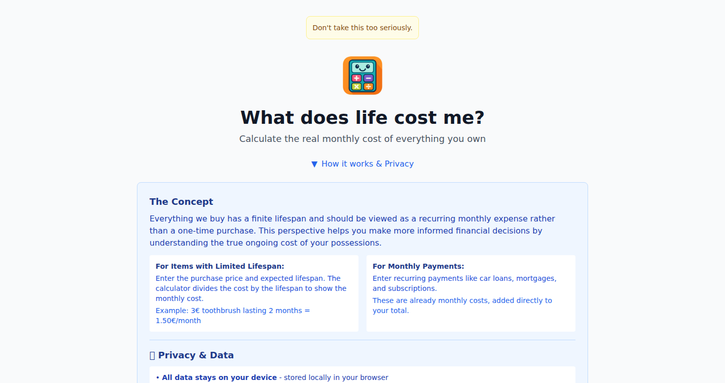 LifeCost Calculator
