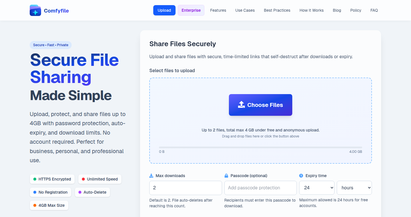 Comfyfile: Anonymous, Self-Destructing File Sharing