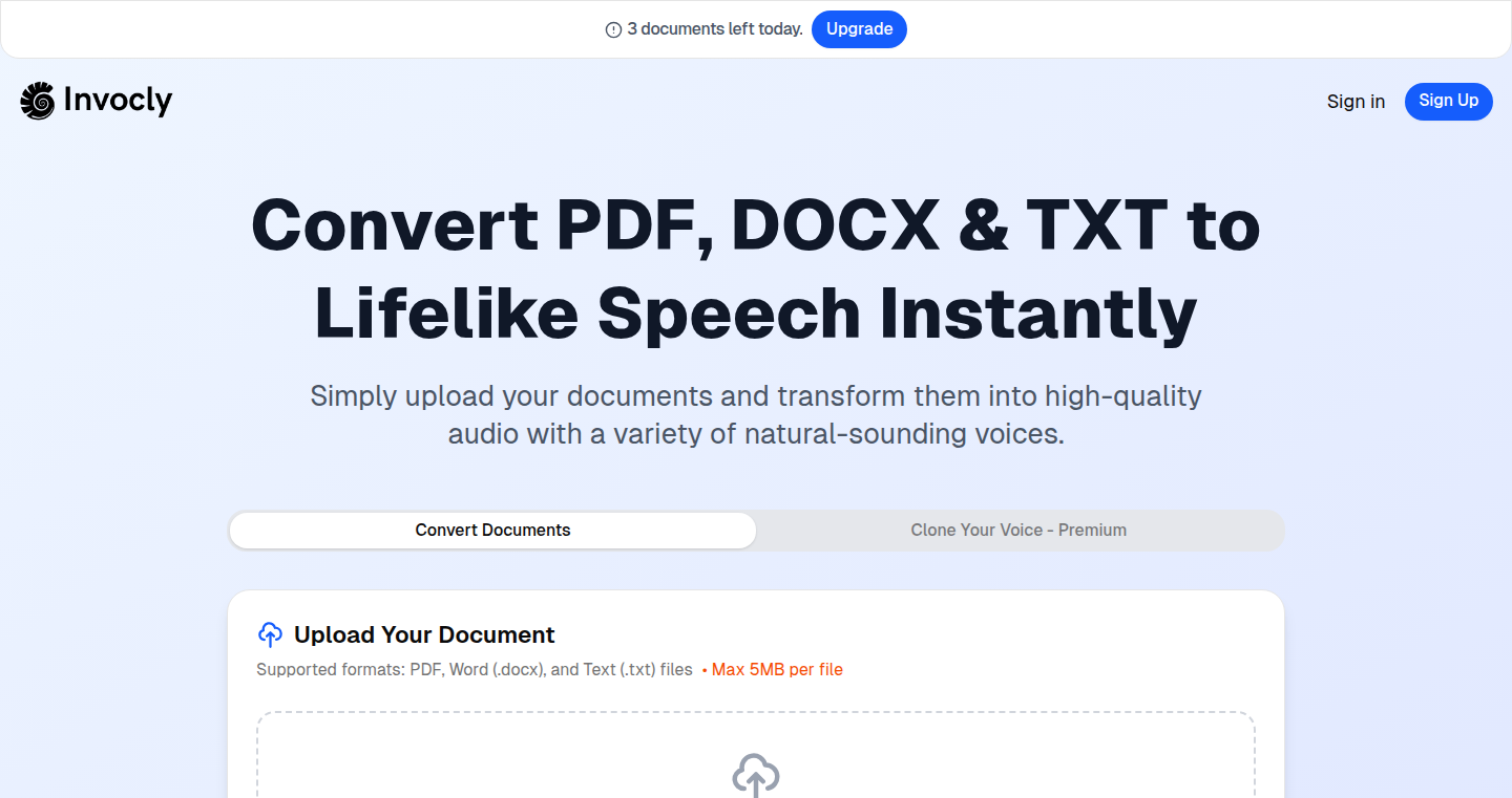 Invocly - Document-to-Speech Transformer
