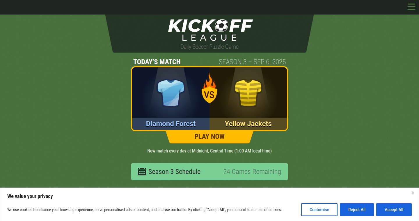 Kickoff League: 足球棋局每日谜题