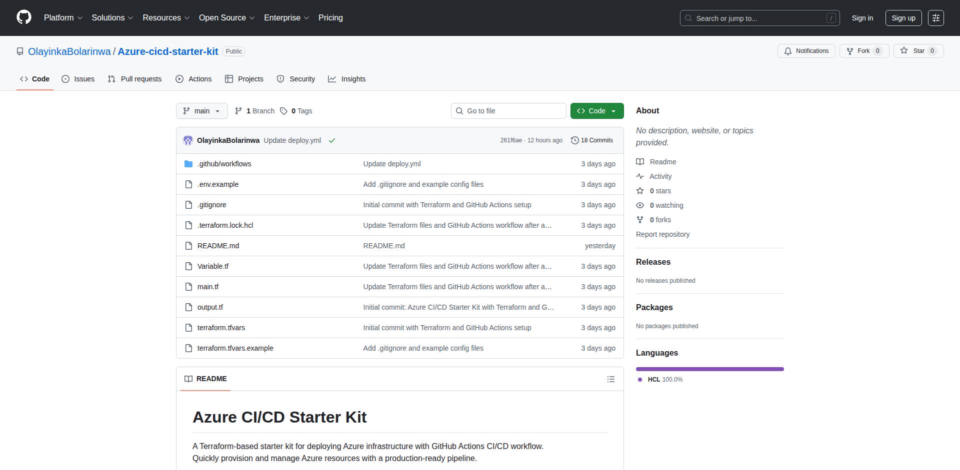 Azure Infra Automator with Terraform & GitHub Actions