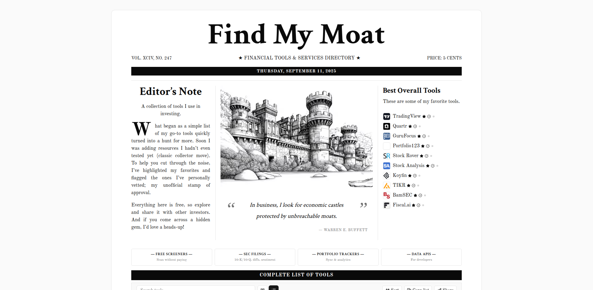 FindMyMoat 投资工具库