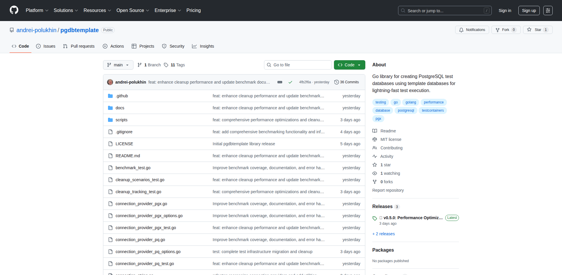 Go-PGTemplate: PostgreSQL测试数据库加速器