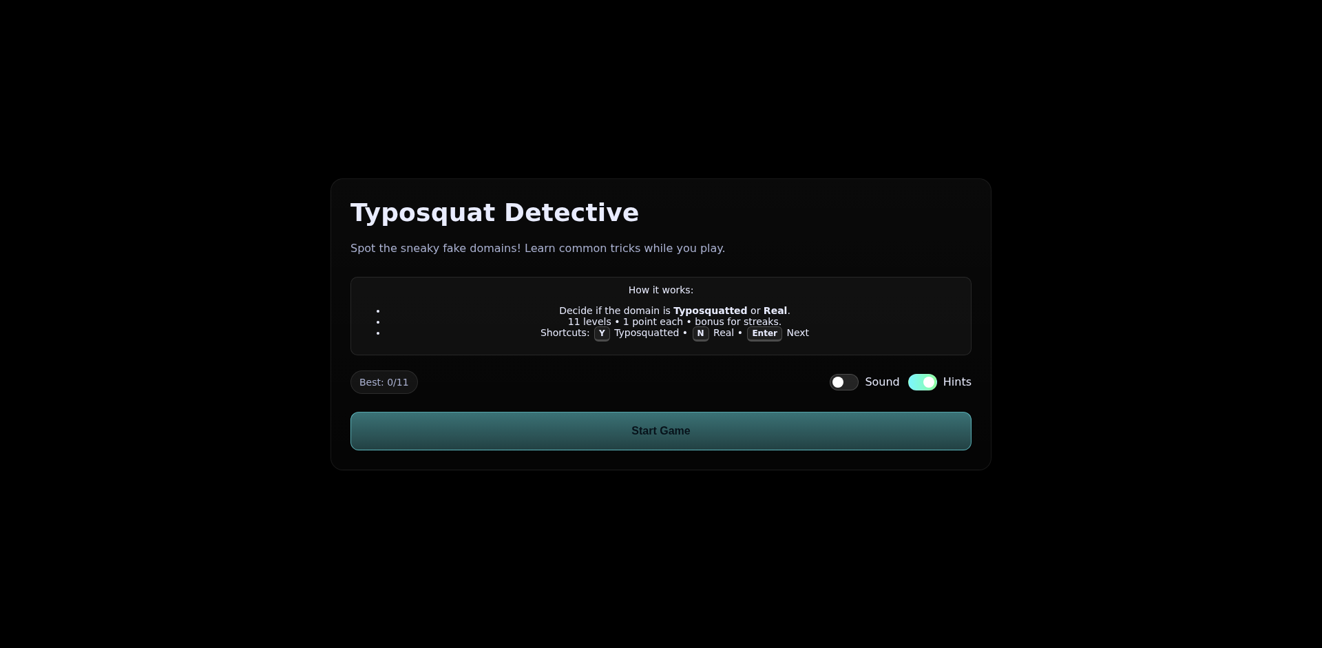 タイポスクワット検出器：サイバーセキュリティ実践ゲーム