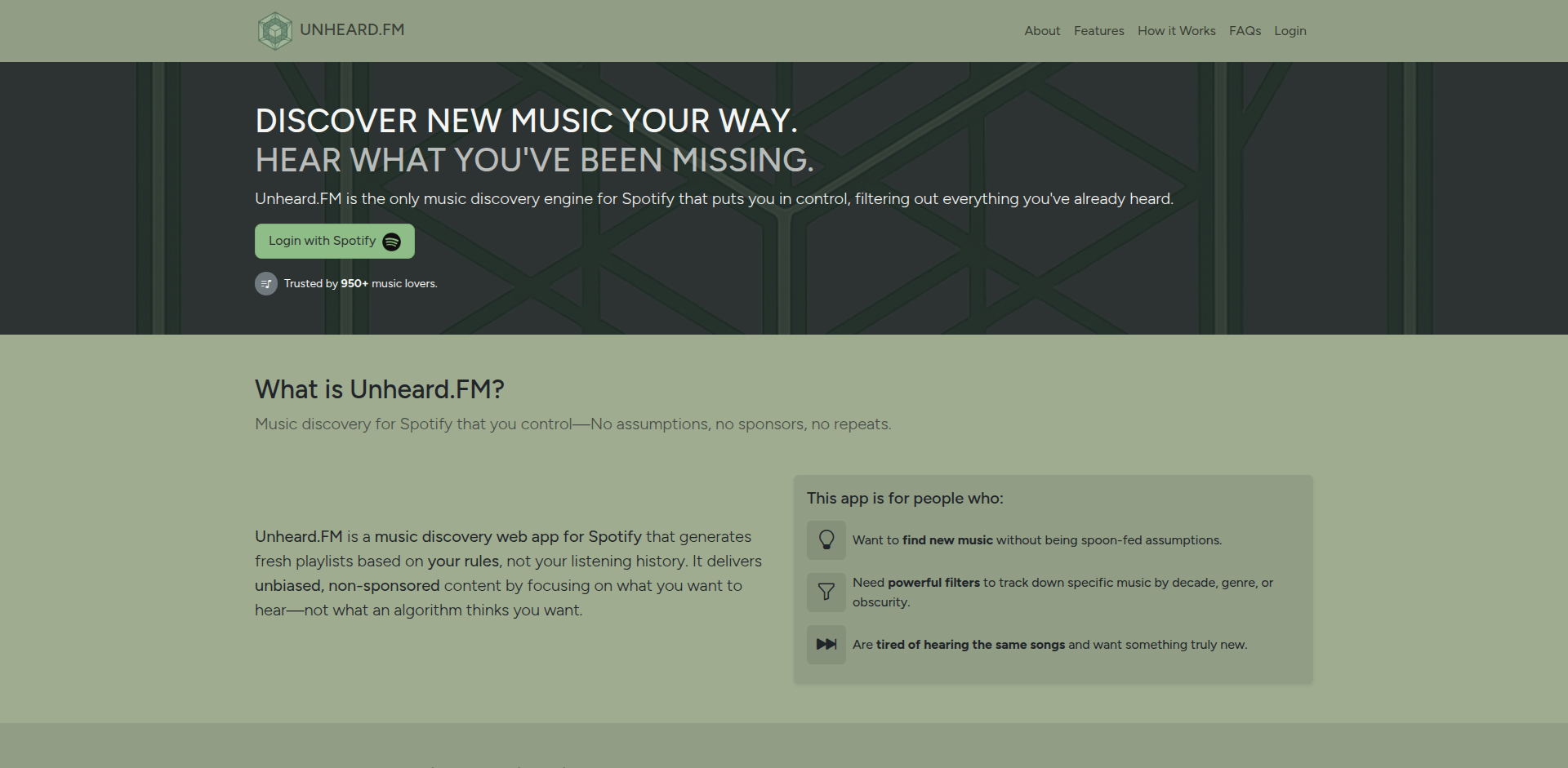 Unheard.FM: ユーザー制御型 Spotify 音楽発見エンジン