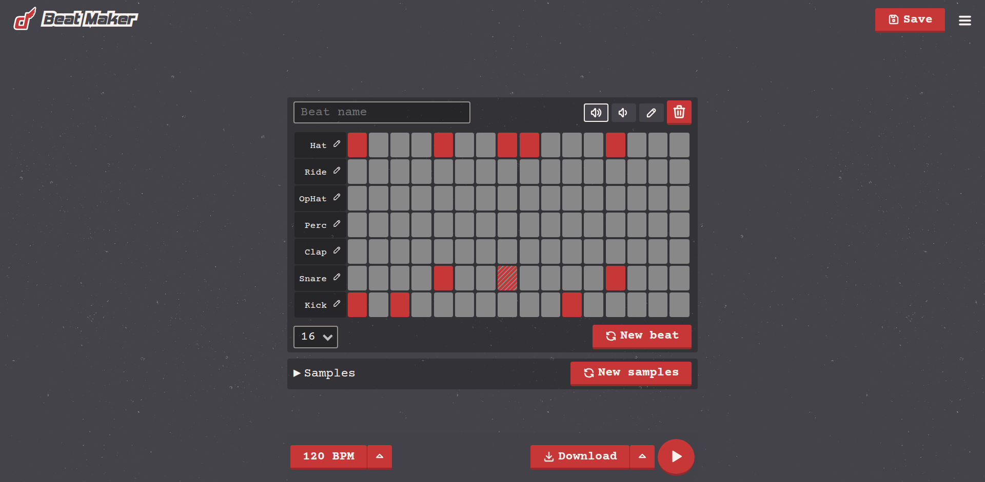 BeatMaker - ジェネレーティブWebドラムマシン