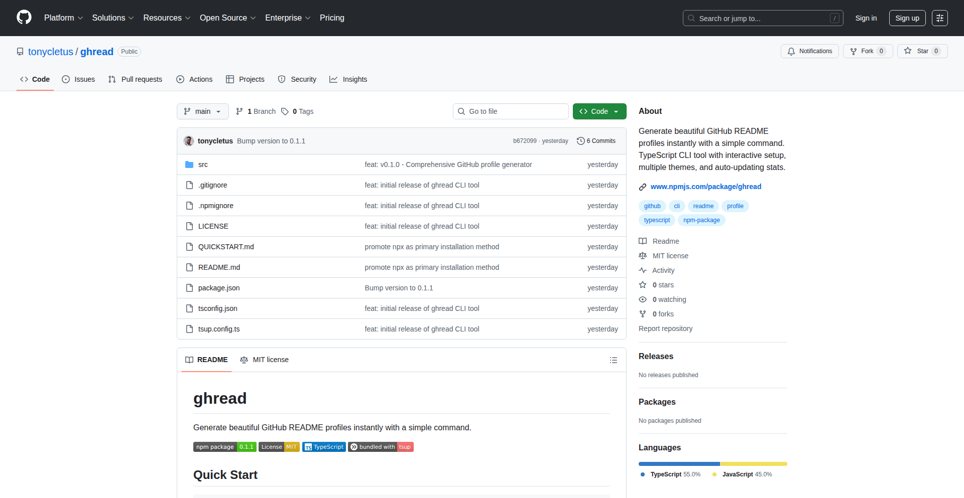 Ghread：GitHub个人主页README生成器