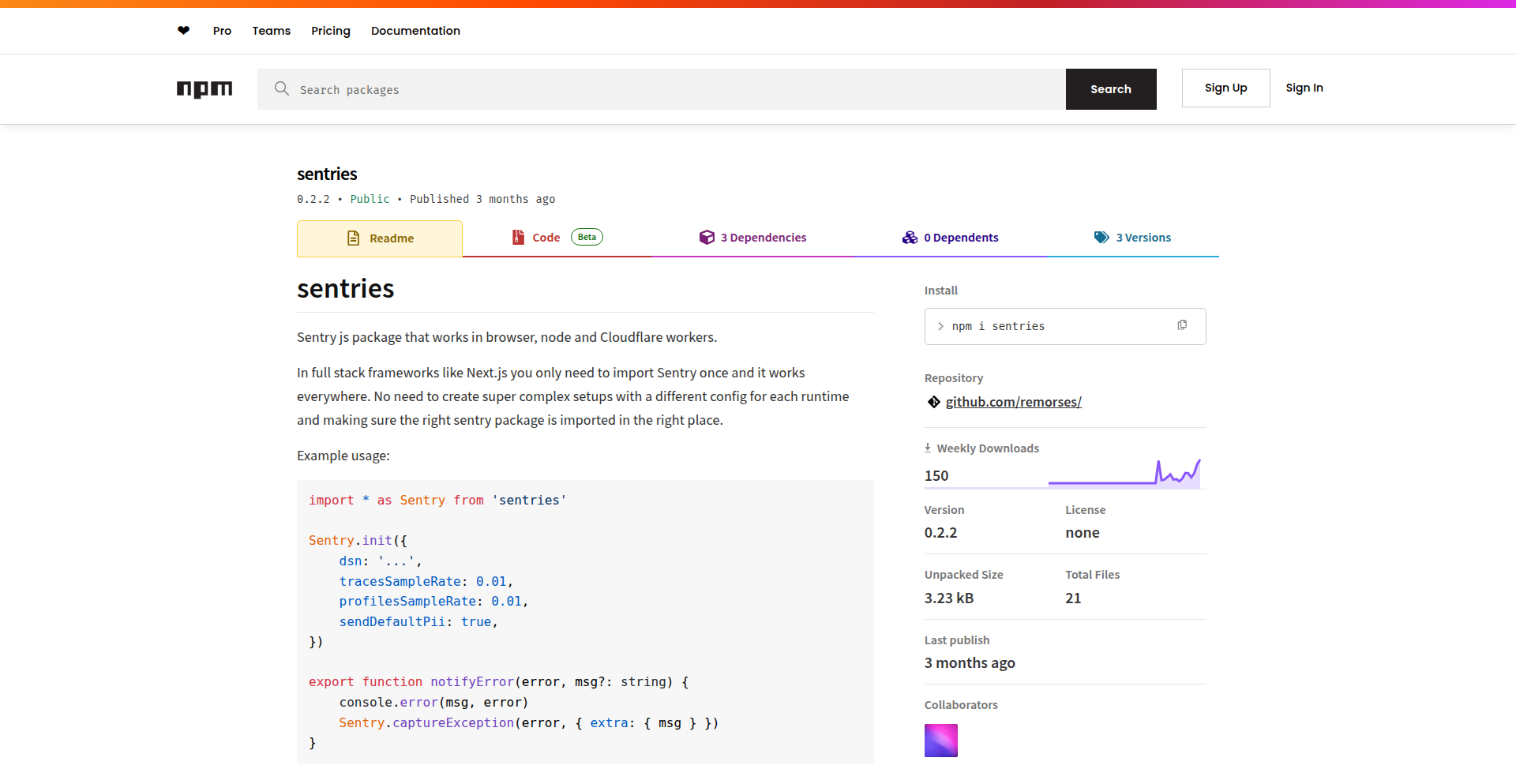 Sentries: JavaScript运行时统一监控包